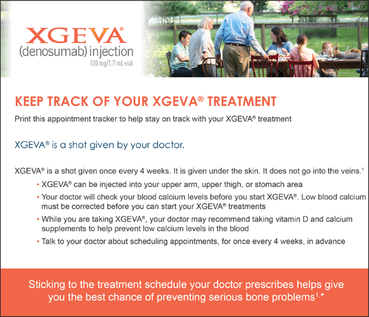 Downloadable XGEVA® (denosumab) appointment tracker handout thumbnail